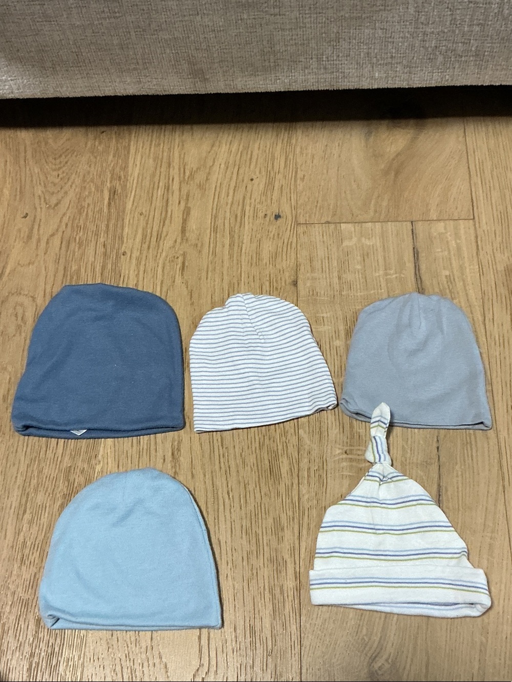 H&M Baby Beanie Set - Dark Blue, Light Blue & Gray Stripes